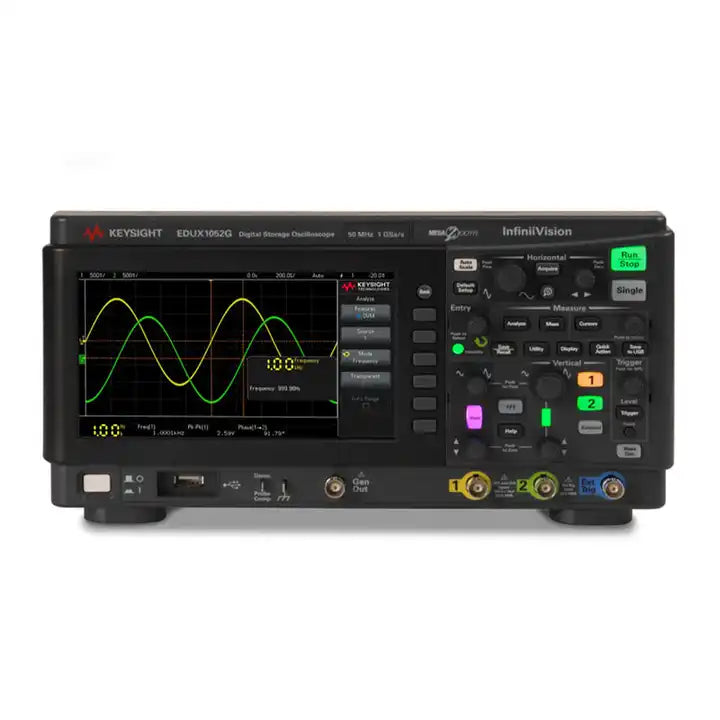 Keysight  50 MHz bandwidth  2 analog channels  built in waveform generator  EDUX1052G oscilloscope