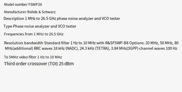 Rohde & Schwarz FSWP26 FSWP phase noise analyzer and VCO tester