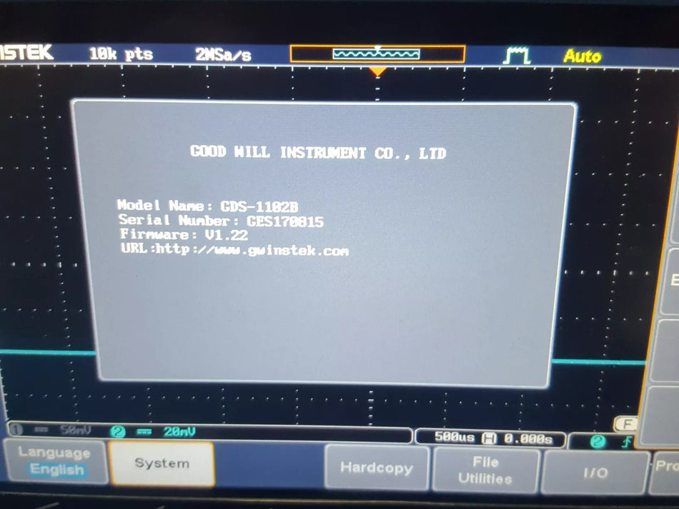 GWInstek GDS-1102B Digital Storage Oscilloscope 100MHz 2CH