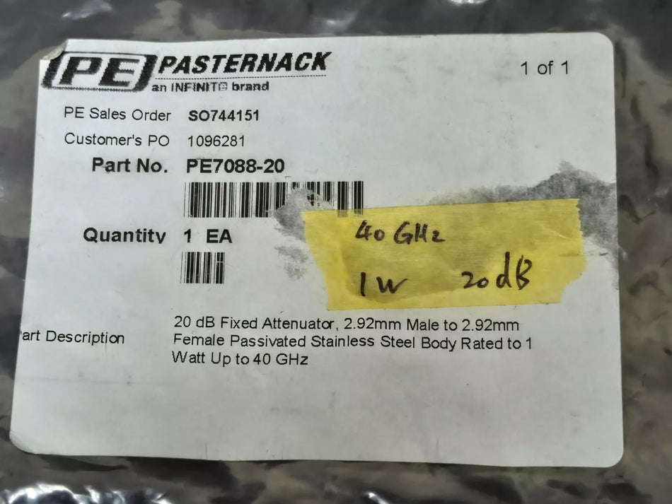 20 dB Fixed Attenuator 2.92mm Male to 2.92mm Female PE7088-20 by Pasternack