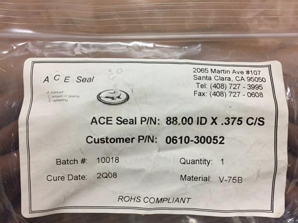 ACE Seal 88.00 ID x 0.375 Dia, V-75B Brown Vulcanized O-Ring