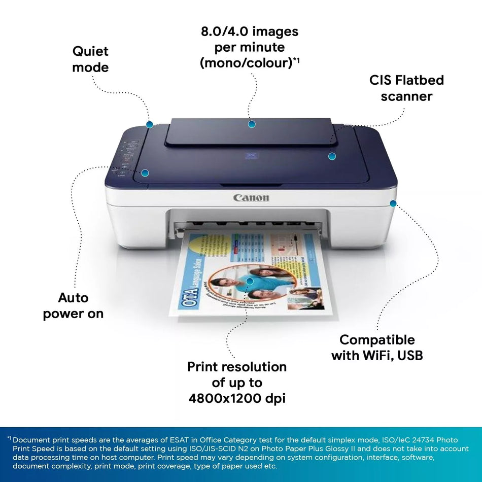 Canon Pixma E477 All-in-One Wireless Ink Efficient Colour Printer (White/Blue)