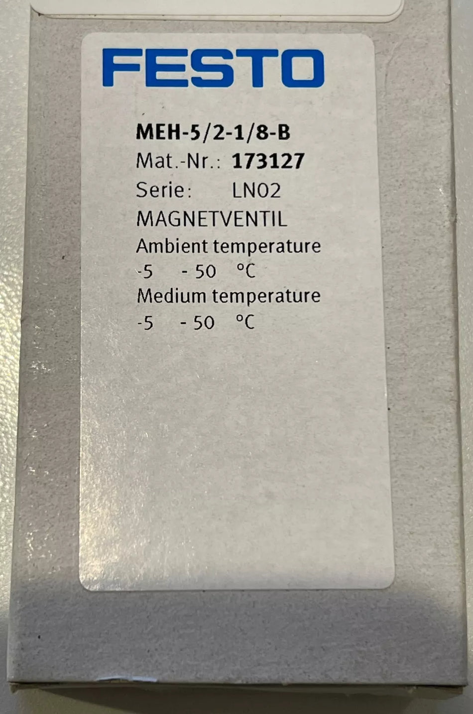Festo MEH-5/2-1/8-B 173127 Solenoid Valve - 1PC, New, Expedited Shipping
