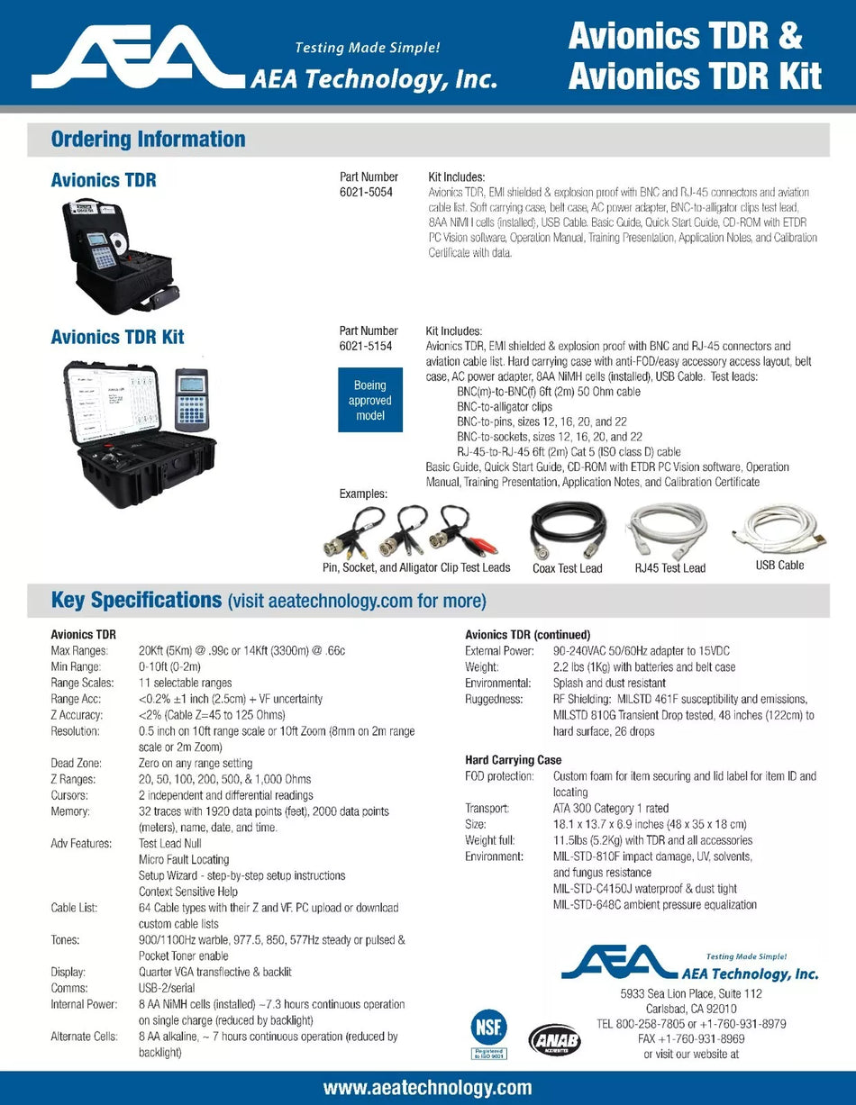 AEA E20/20 Avionics TDR KIT 0-10ft to 20K ft No Dead Zones Cursor to ±½ inch