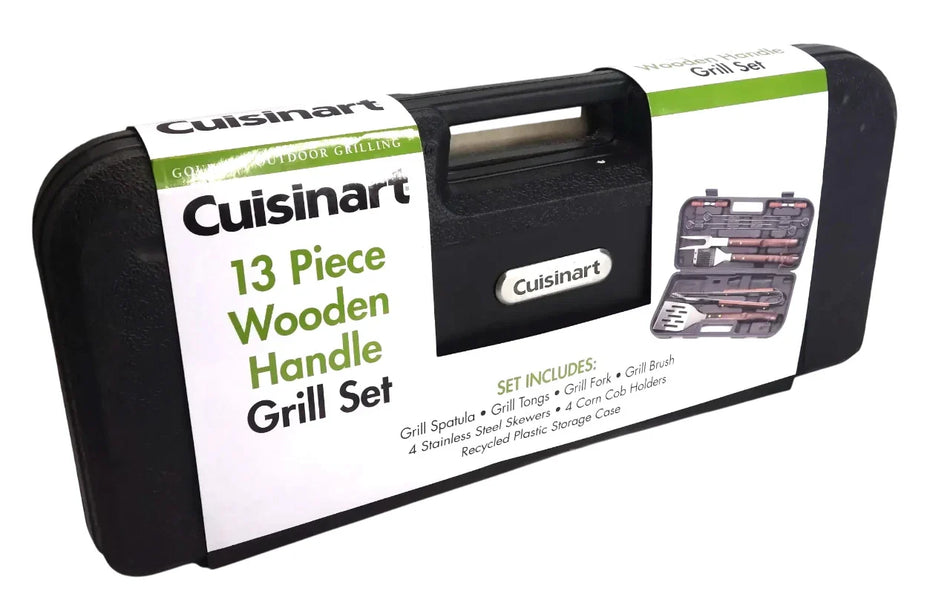 Cuisinart 13 Piece Wooden Handle Grill Utensil Set Tongs Accessories