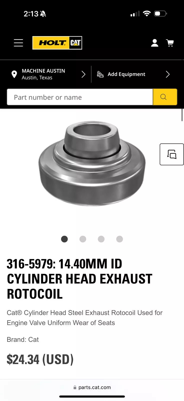 CAT 316-5979 14.40mm ID Cylinder Head Exhaust Rotocoil (Genuine OEM)