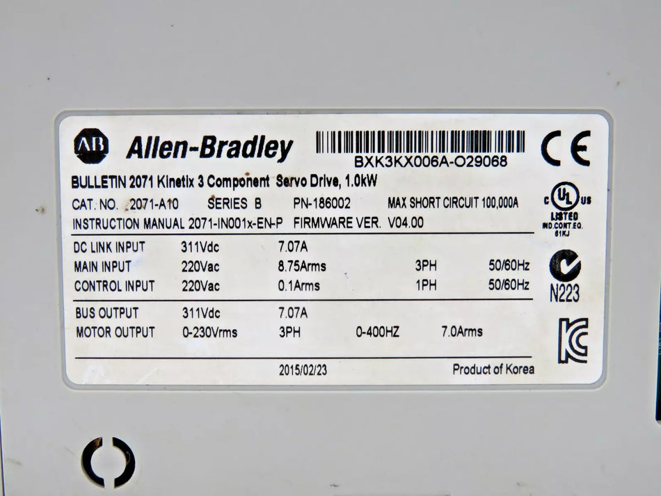 Allen-Bradley 2071-A10 Bullentin Kinetix 3 Component Servo Drive Ser B