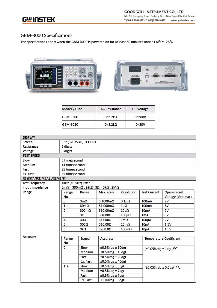 GW Instek GBM-3080 Battery Meter 80V AC/DC RS 232 USB 0.01% Accuracy