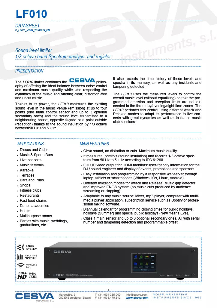 CESVA LF010 Acoustic Limiter Sound Level Limiter Analyzer & Frequency Recorder