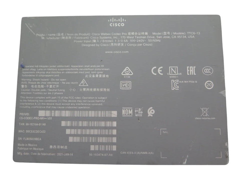 Cisco Webex Room Kit Pro Codec Pro TTC6‑13 - Free Shipping