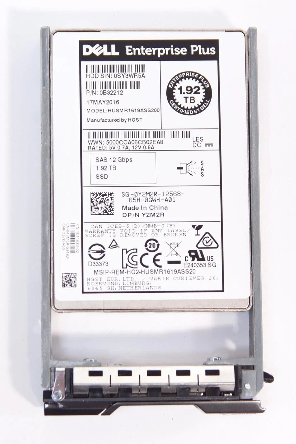 DELL Y2M2R 0B32212 1.92TB 12G 2.5" SAS SSD HUSMR1619ASS200 COMPELLENT 80% LIFE