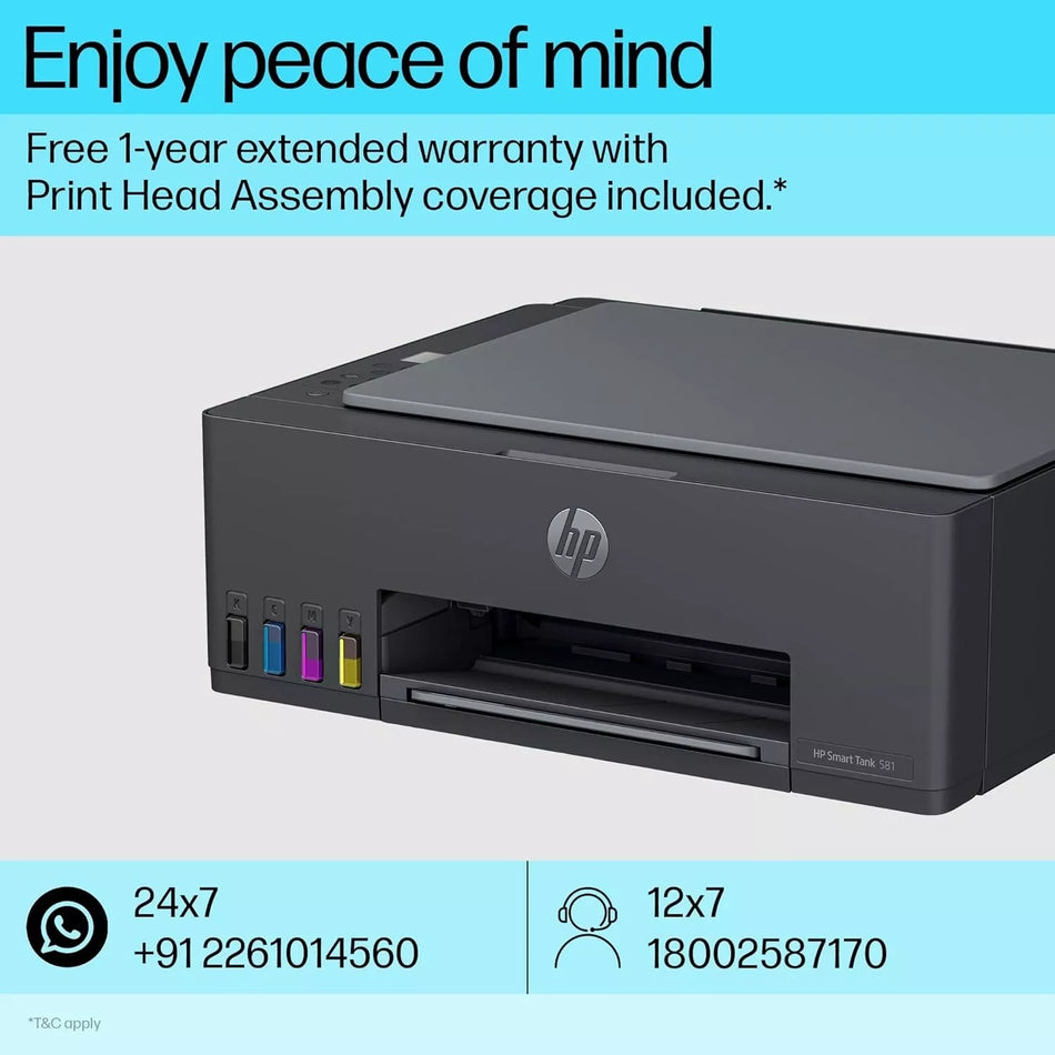 HP Smart Tank 581 WiFi Printer | Print, Scan, Copy 2,000 Black & 6,000 Color