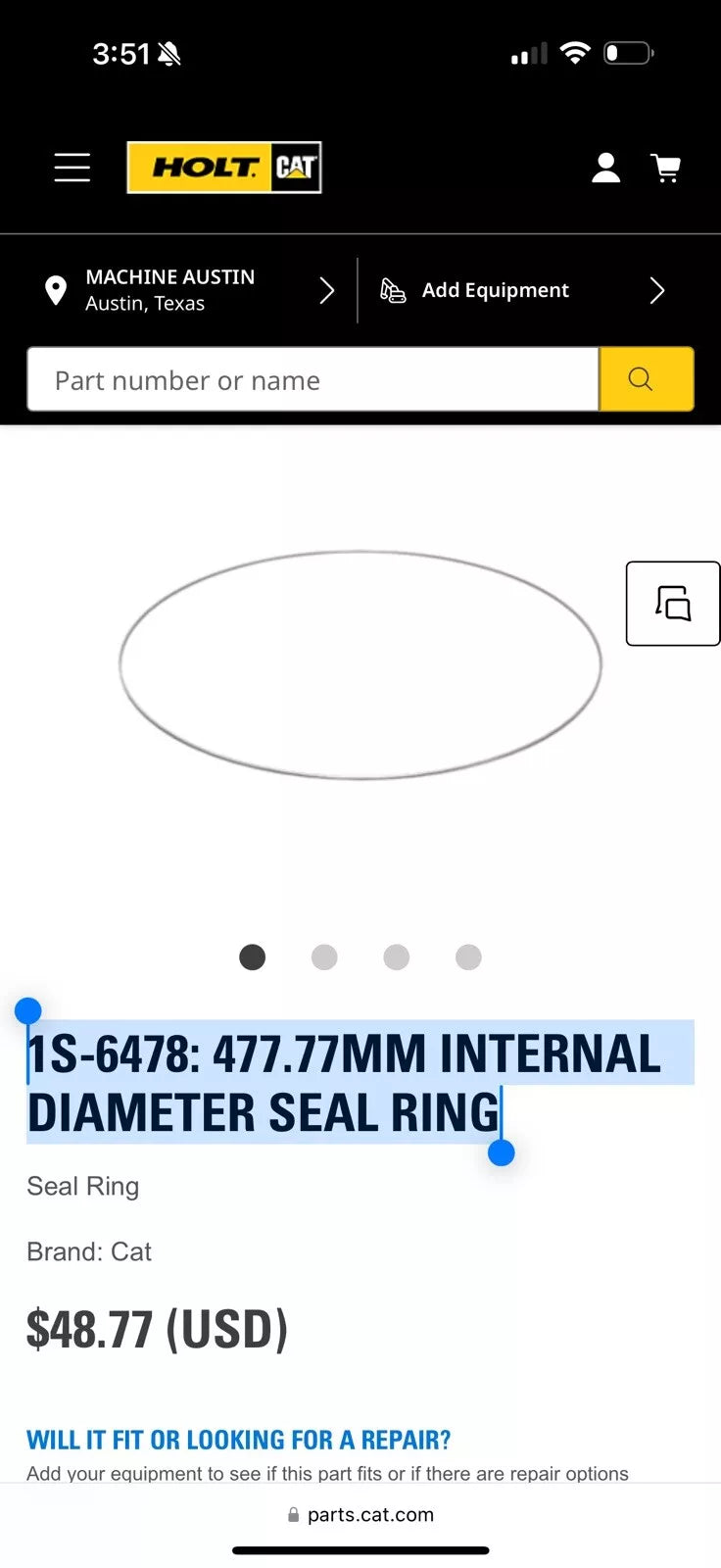 CAT 1S-6478 477.77mm Internal Diameter Seal Ring (Genuine OEM) New