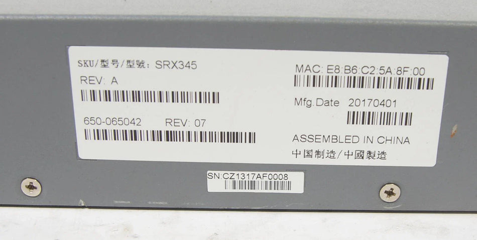 Juniper Networks SRX345 Network Security/ Firewall Appliance 8 Port Gig Ethernet