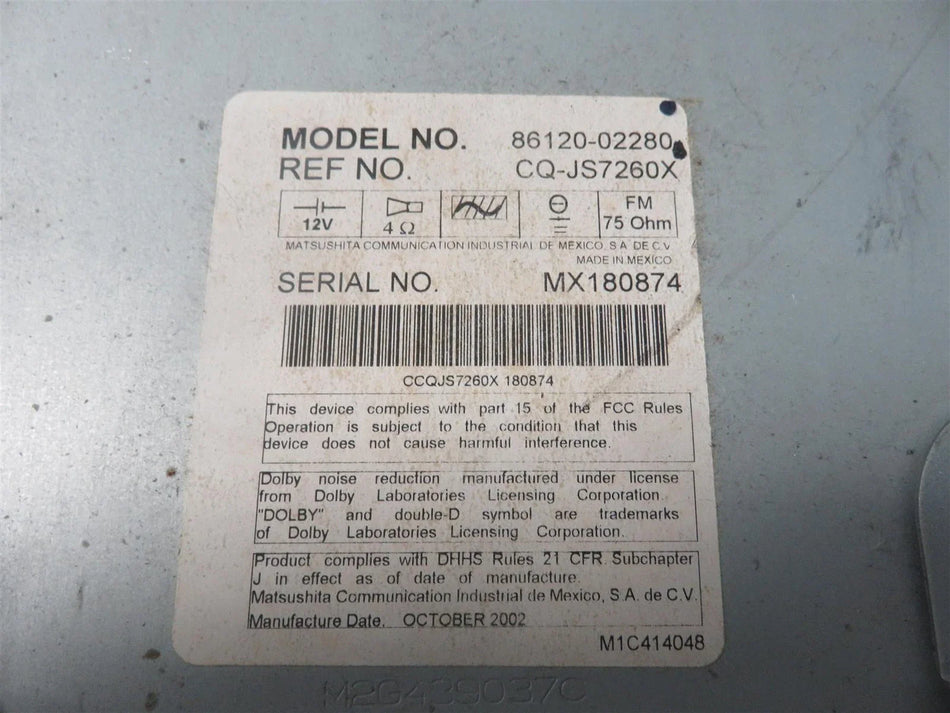 03-08 Toyota Corolla Factory OEM Radio 86120-02280 A56821 - Free shipping