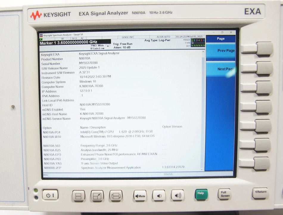 Agilent N9010A 3.6GHz EXA Signal Analyzer w Options 503 B25 EP3 P03 YAS 2FP