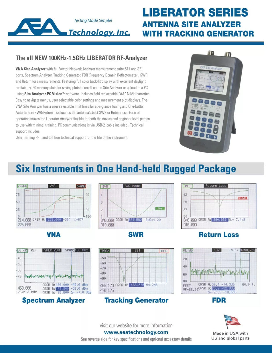 AEA Liberator 6050-5150 VNA Site Analyzer With S11 and S21 Ports FDR Measurement