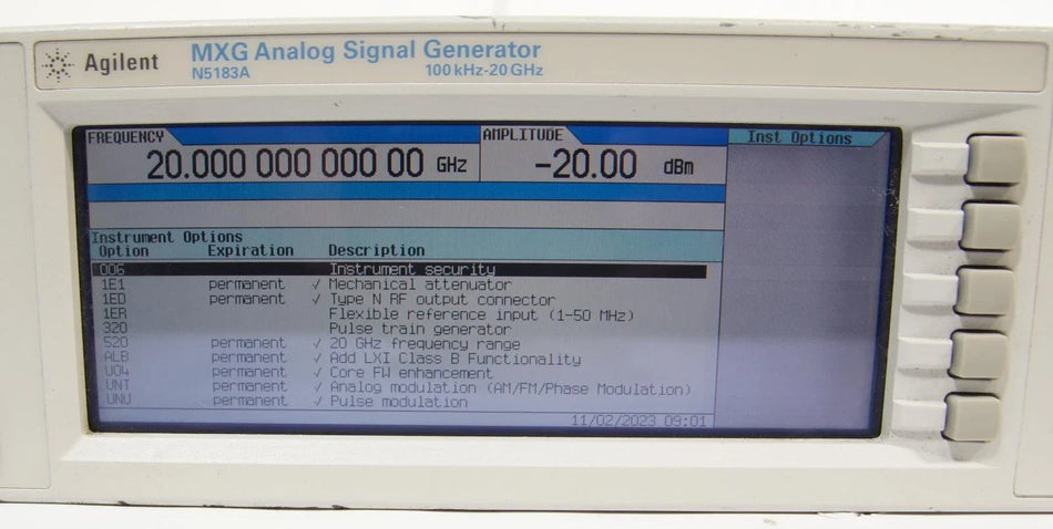 Agilent N5183A 20GHz MXG RF Analog Signal Generator OPT 1E1 520 ALB U04 UNT UNU