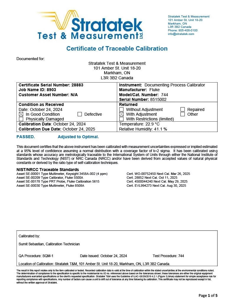 Fluke 744 Documenting Multifunction Process Calibrator HART NIST Calibrated