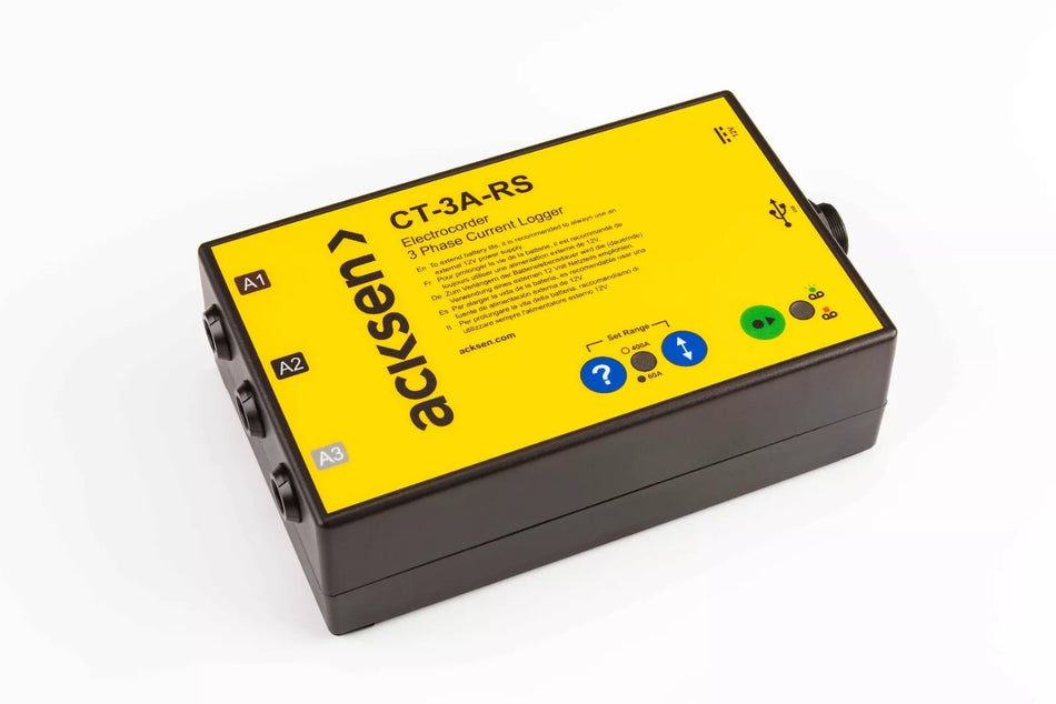 Acksen CT-3A-RS Three Phase Current Logger with 60A/400A CTs Software and Case