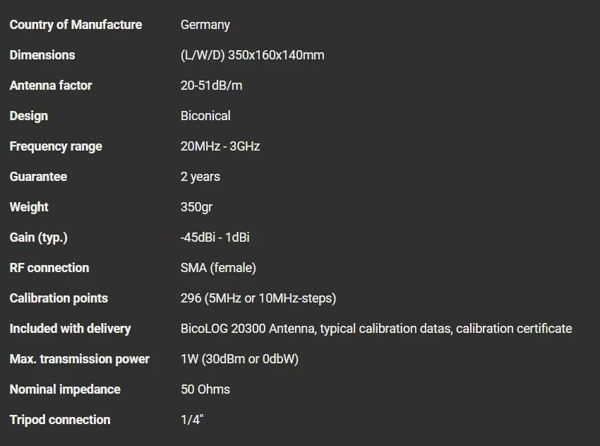 Aaronia BicoLOG 20300 Radial Isotropic Antenna 20MHz - 3 GHz