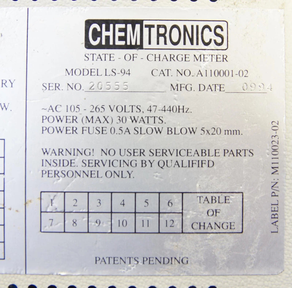 Chemtronics LS-94 Battery Test Set Charger For Li S02 Batteries