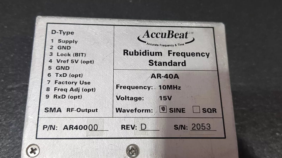 Accubeat AR-40A Rubidium Frequency Standard 10MHz 15V Untested (2053)