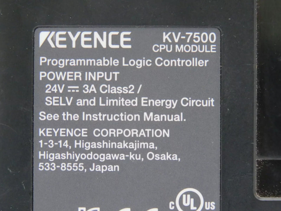 Keyence KV-7500 Programmable Logic Controller CPU Module 24 VDC Power Voltage