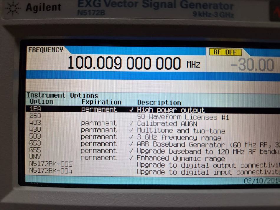 Keysight N5172B 3GHz Signal Generator with Options 1EA 403 503 653 655 UNV (1026)