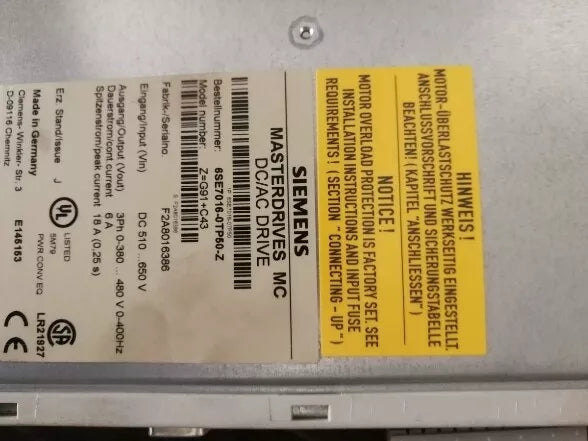 1PC Used 6SE7016-0TP50-Z Z=G91+C43