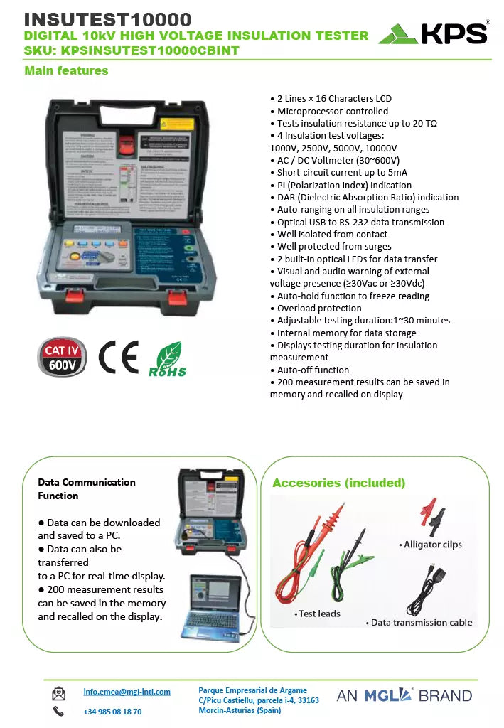 KPS INSUTEST10000 10kV Insulation Resistance Tester Megohmmeter PI DAR