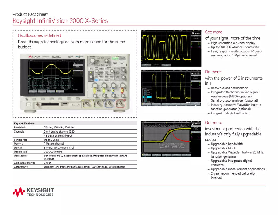 Keysight DSOX2002A Oscilloscope 70MHz 2 Channel 2 GSPS InfiniiVision With Probes