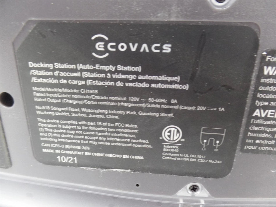 ECOVACS Deebot Auto-Empty Station CH1918  Station Only   - Free Shipping