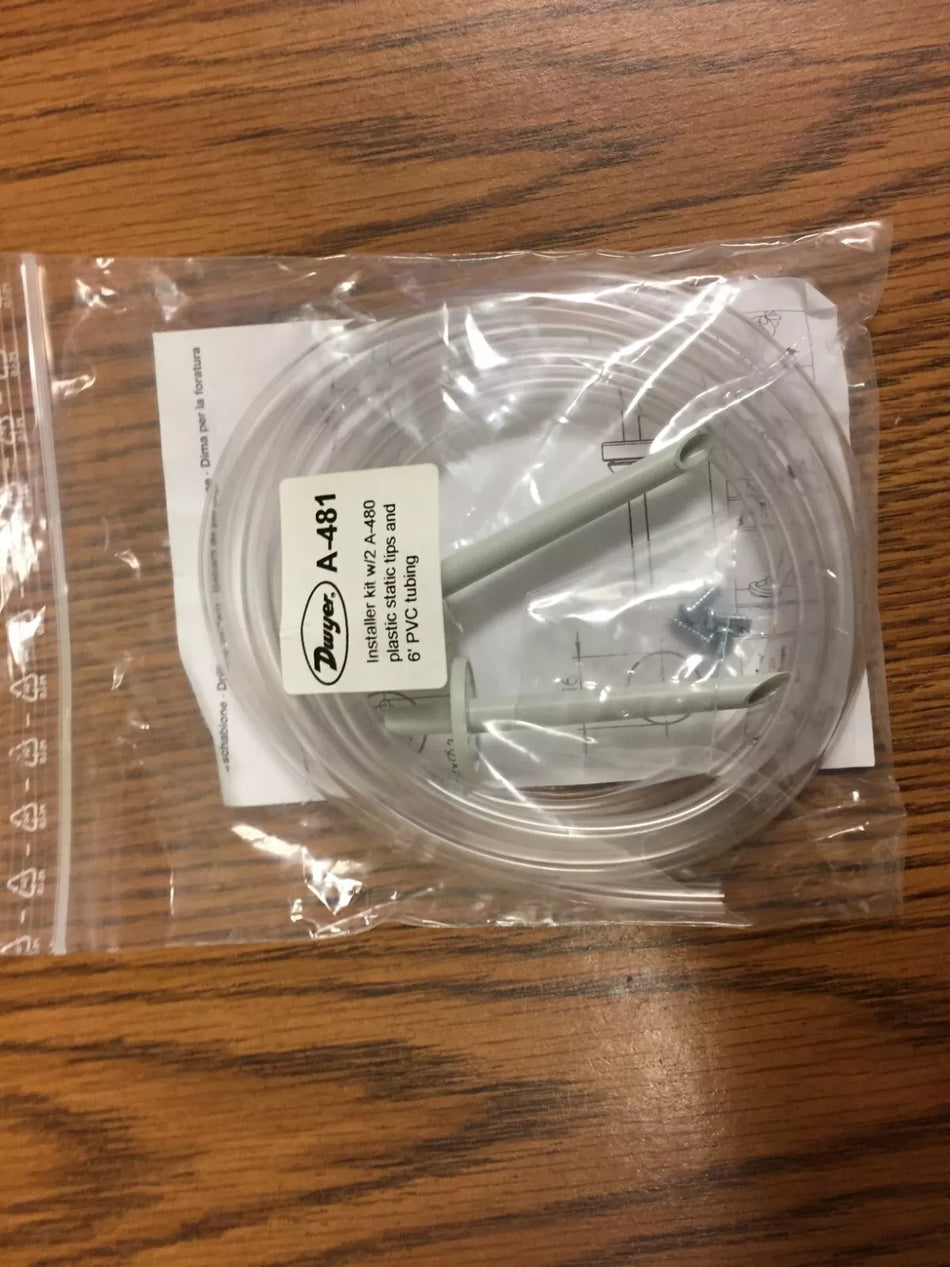 Dwyer A-481 Installer Kit with 2 A-480 Plastic Static Tips and 6' PVC Tubing