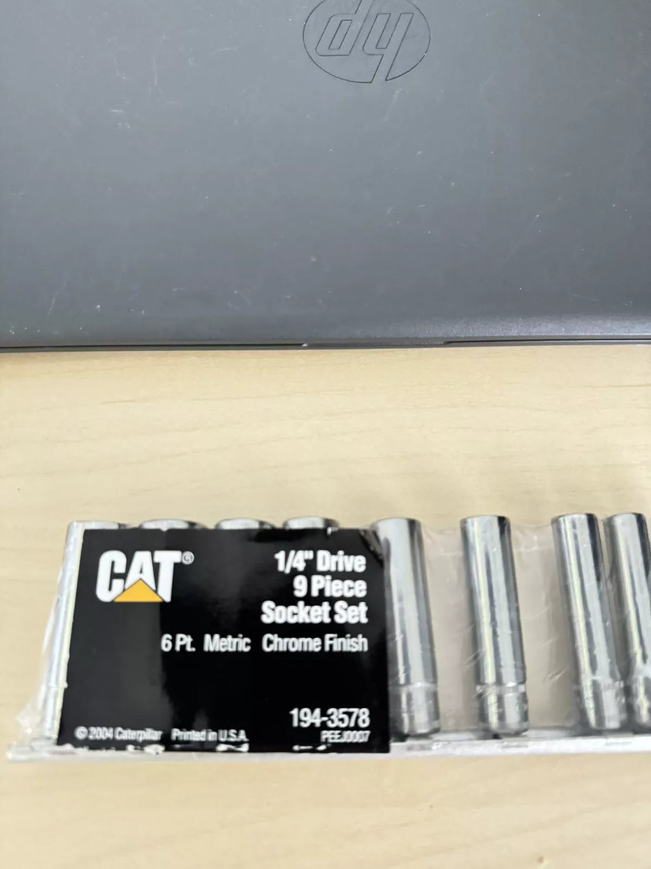 CAT 194-3578 1/4 Drive 9 Piece Socket Set 6 Pt. Metric Chrome Finish