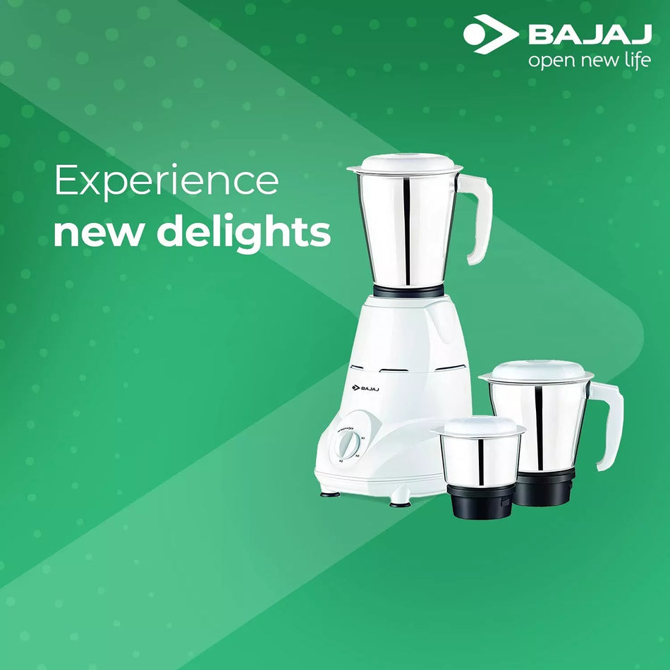 Bajaj Rex Mixer Grinder 500W with 3 SS Jars Nutri-Pro