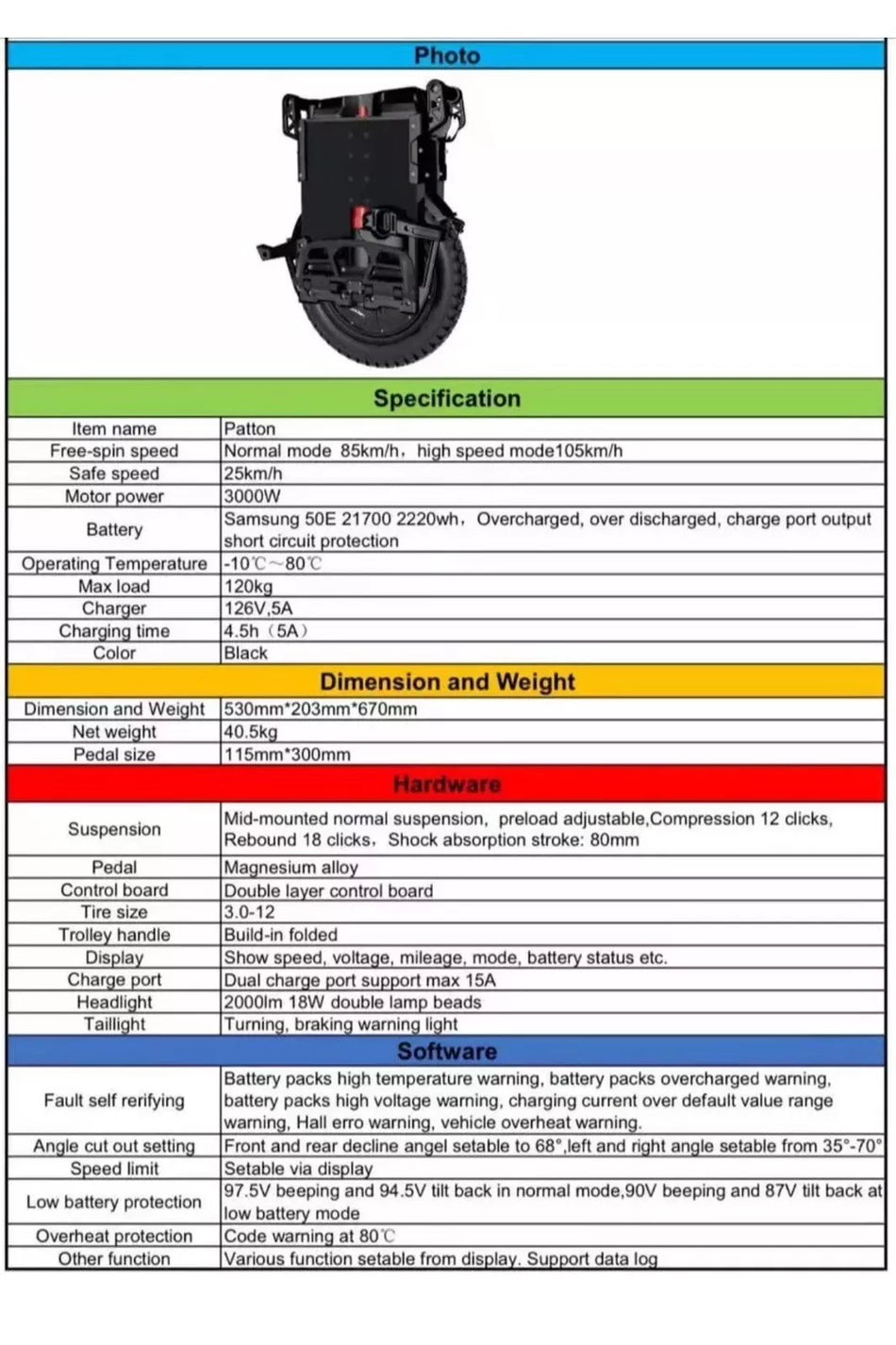 126V 2220WH 3000W 18-Inch Electric Unicycle Off-Road Mini Monowheel