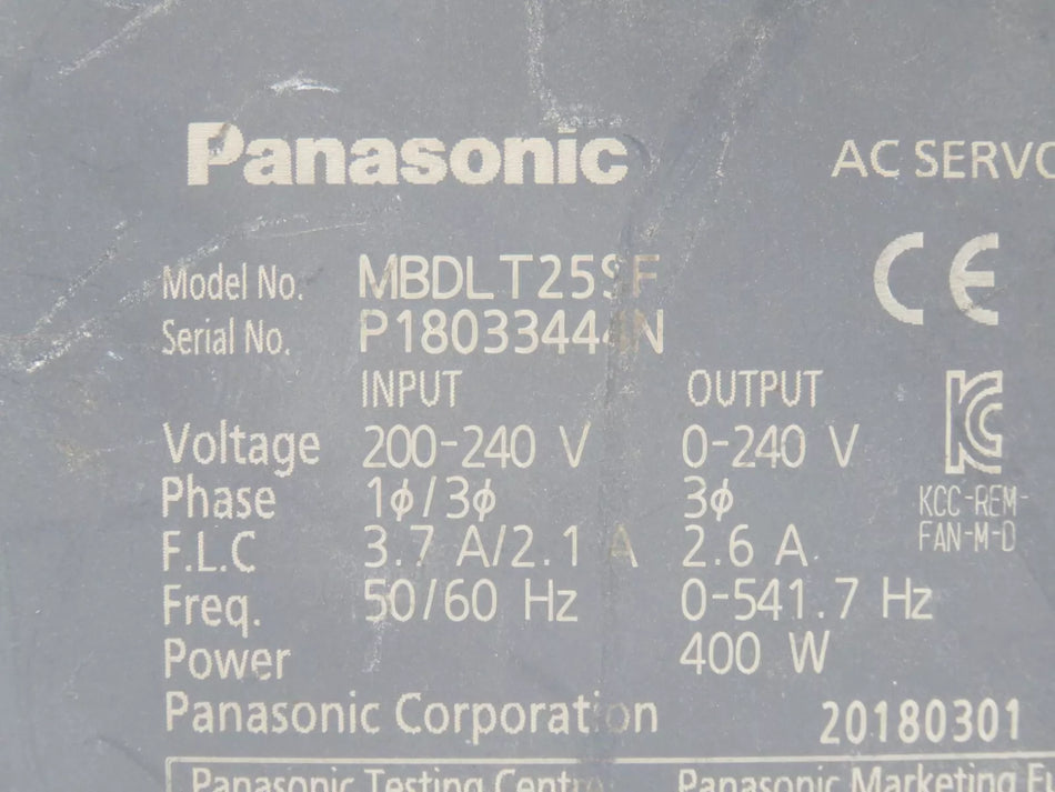 Panasonic MBDLT25SF AC Servo Drive 200-240V