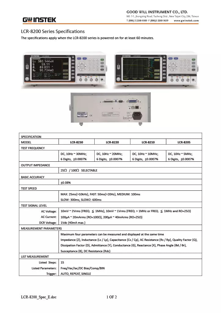 GW Instek LCR-8210 High Frequency LCR Meter 10MHz LRC Meter 0.08% Accuracy