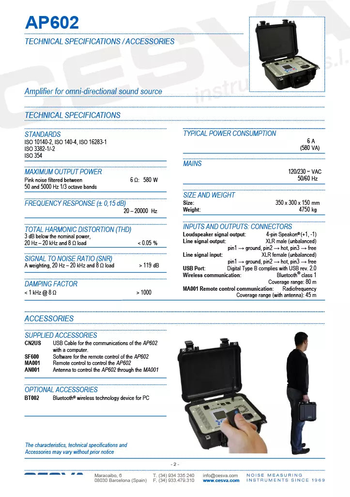 CESVA AP602 Amplifier for Omni-Directional Sound Source Noise Generator