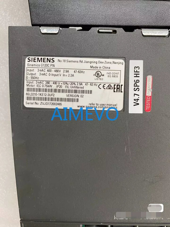 1PC Siemens G120C PN 6SL3210-1KE12-3UF2 AC Variable Frequency Drive 0.75kw USED