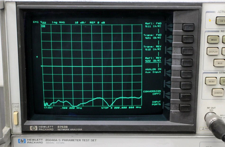HP 8753B with 85046A 300kHz-3GHz Network Analyzer