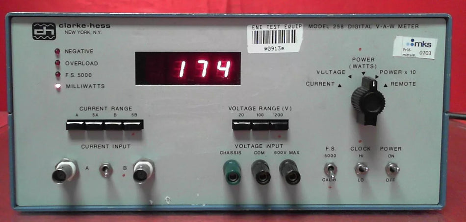 Clarke-Hess 258 92204 V-A-W Meter