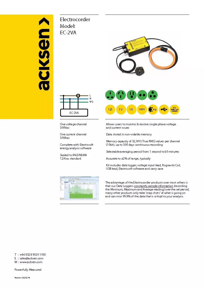 Acksen Electrocorder EC-2VA Power Logger and Energy Recorder 200A