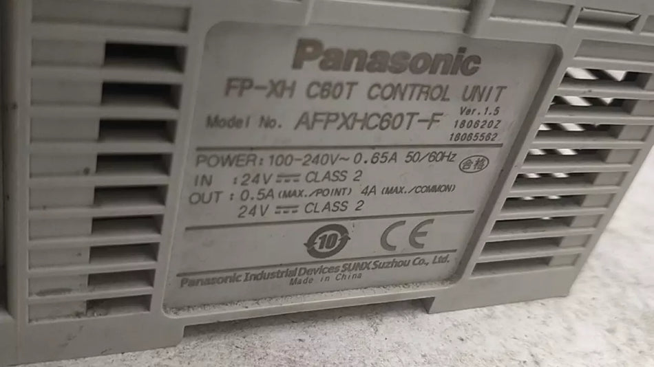 Panasonic FP-XH C60T Control Unit AFPXHC60T-F 100-240V 0.65A 50-60Hz IN 24V